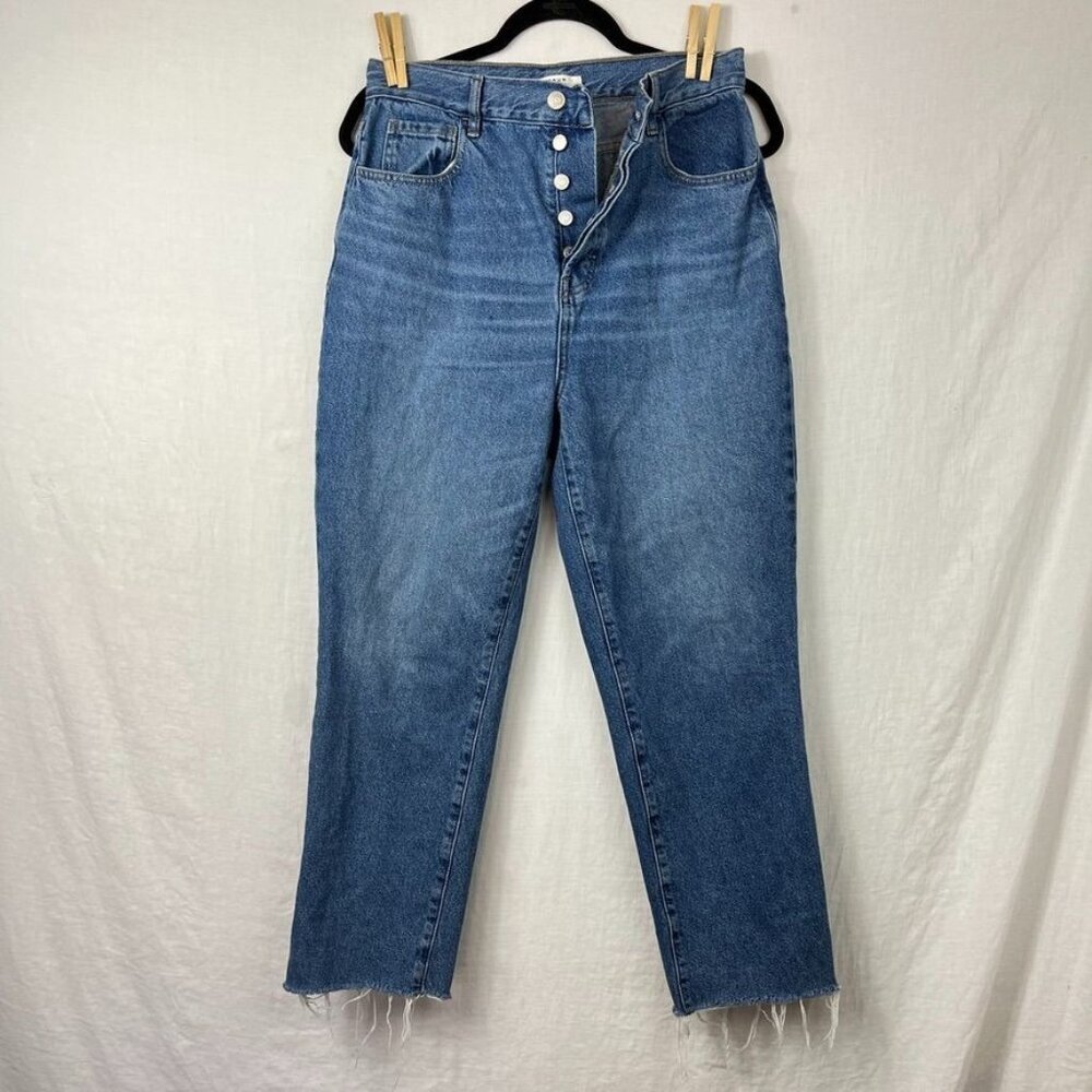 Pacsun High Rise Straight Button‎ Fly Jeans Womens 29x25 Frayed Mom Medium Wash